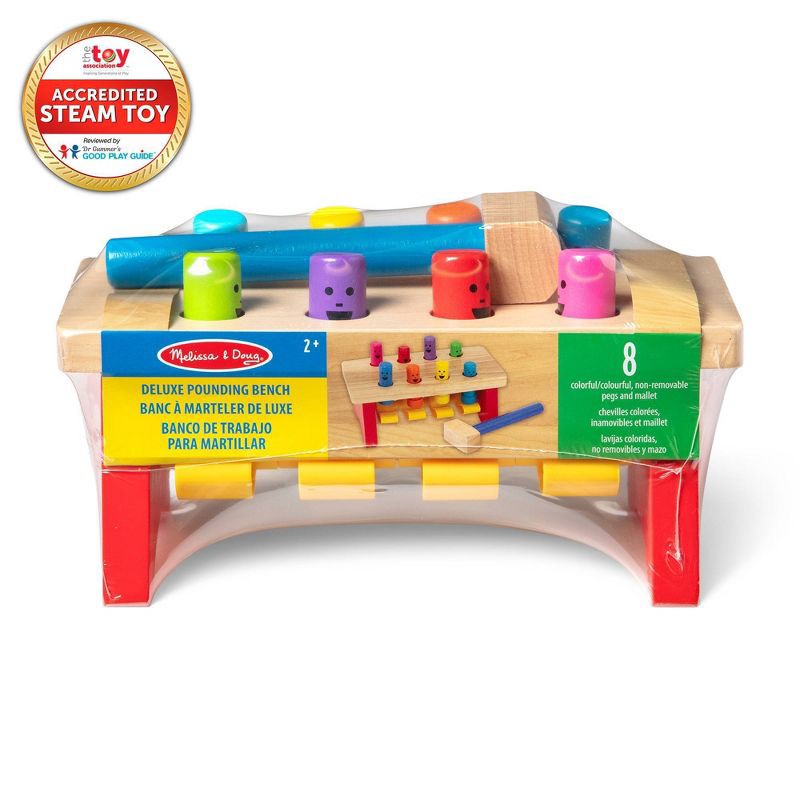 slide 3 of 9, Melissa & Doug Deluxe Pounding Bench Wooden Toy With Mallet, 1 ct