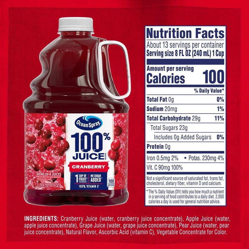 slide 3 of 10, Ocean Spray 100% Juice Blend Cranberry - 101.4 floz Bottle, 1 ct