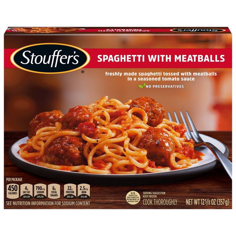 slide 2 of 9, Stouffer's Spaghetti With Meatballs Frozen Dinner - 12.625oz, 12.625 oz