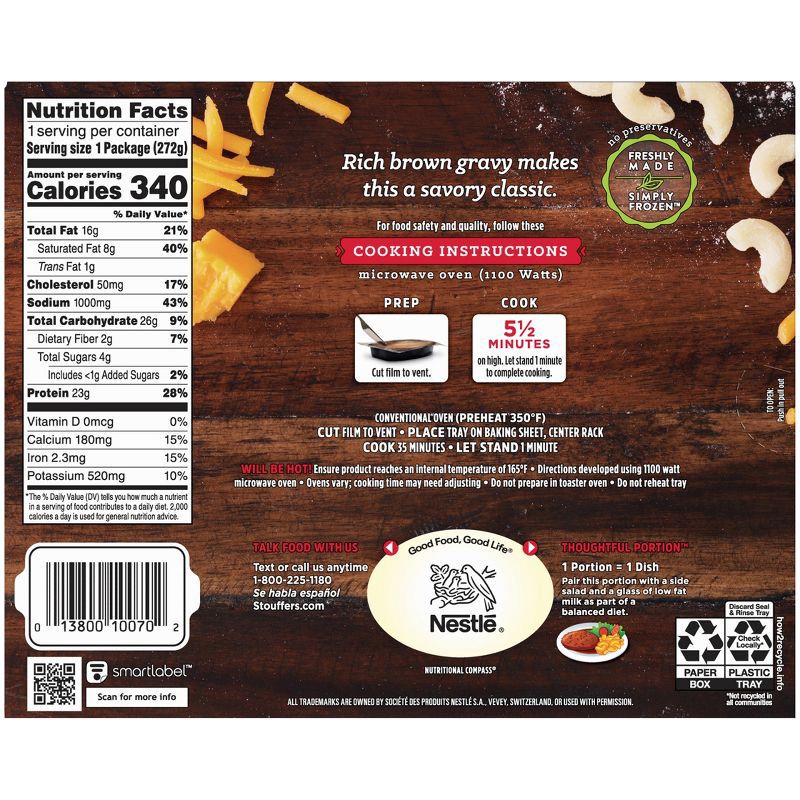 slide 2 of 9, Stouffer's Salisbury Steak with Mac and Cheese Frozen Meal - 9.625oz, 9.625 oz