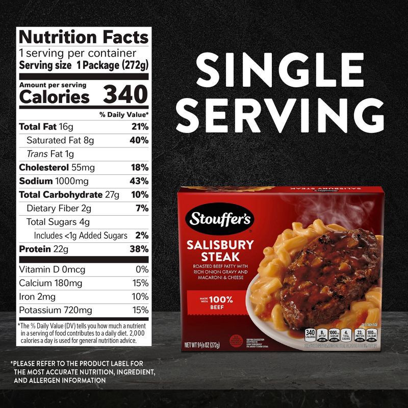 slide 7 of 8, Stouffer's Salisbury Steak with Mac and Cheese Dinner Frozen Meal - 9.625oz, 9.625 oz