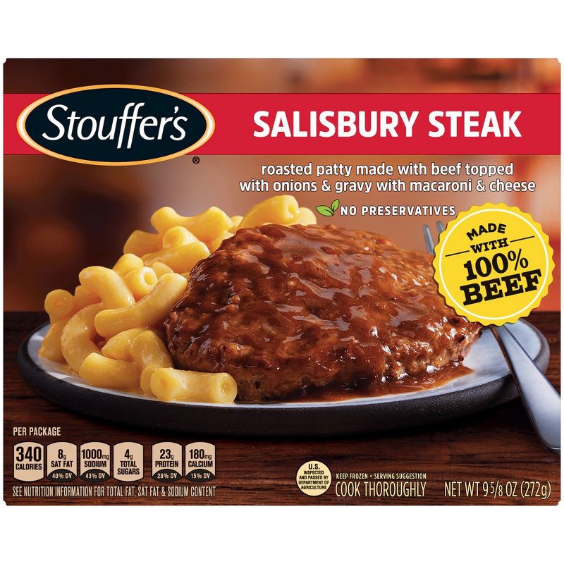 slide 1 of 9, Stouffer's Frozen Homestyle Classics Frozen Salisbury Steak with Macaroni and Cheese - 9.625oz, 9.625 oz