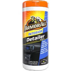 Armor All 25ct Interior Detailer Wipes Automotive Wash: Car Cleaning Supplies, Prevents Fading & Cracking, Unscented