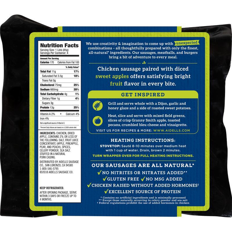 slide 2 of 3, Aidells Chicken & Apple Smoked Chicken Sausage - 12oz/4ct, 4 ct; 12 oz