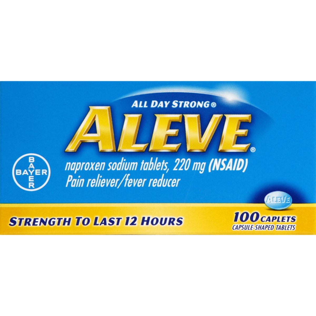 slide 1 of 1, Aleve Pain Reliever/Fever Reducer, 220 Mg, Caplets, 100 ct