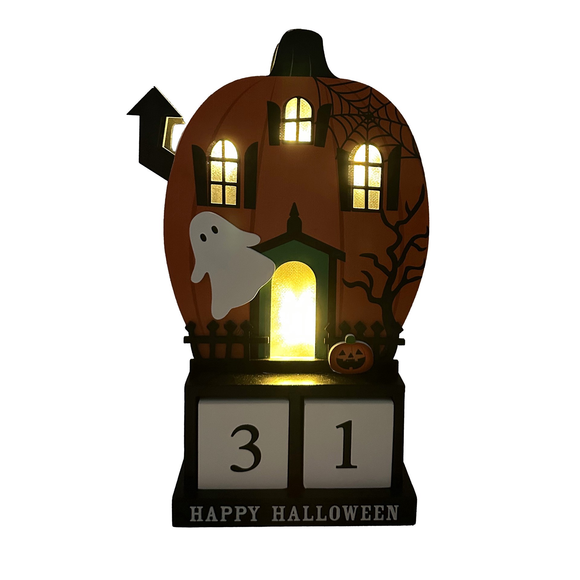slide 2 of 3, 9.75" Lighted Pumpkin House Halloween Countdown Tabletop Decor By Ashland, 9.75 in