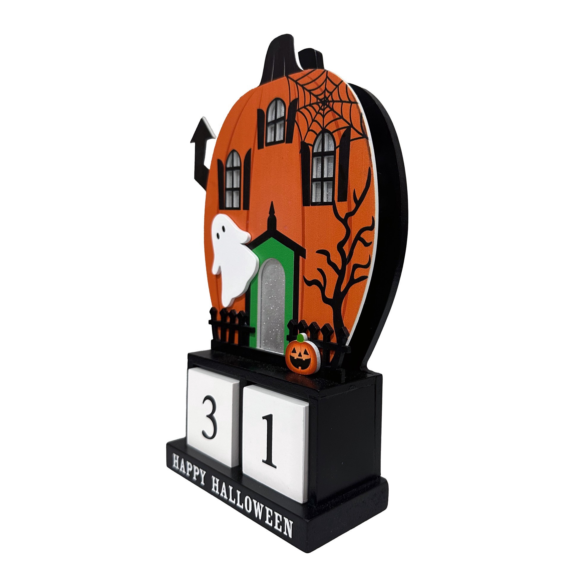 slide 3 of 3, 9.75" Lighted Pumpkin House Halloween Countdown Tabletop Decor By Ashland, 9.75 in