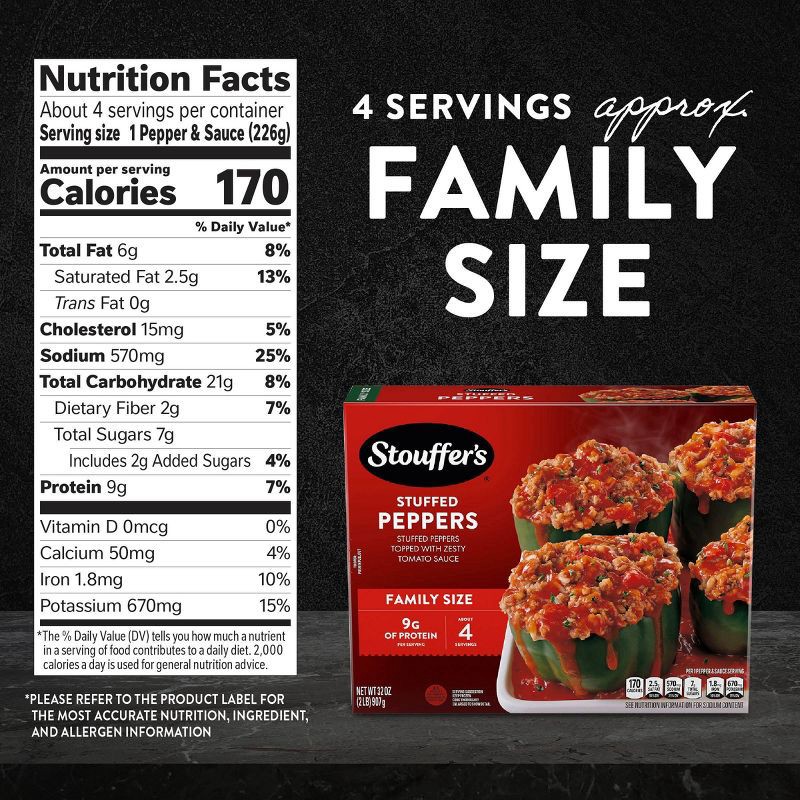 slide 7 of 8, Stouffer's Frozen Stuffed Peppers Frozen Family Meal - 32oz, 32 oz