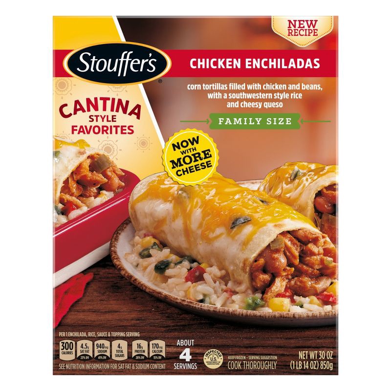 slide 2 of 9, Stouffer's Frozen Chicken Enchiladas Family Size - 30oz, 30 oz