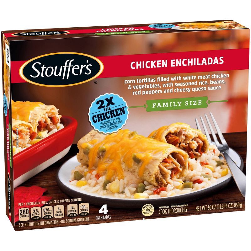 slide 3 of 9, Stouffer's Frozen Chicken Enchiladas Family Size - 30oz, 30 oz