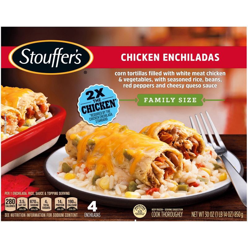 slide 4 of 9, Stouffer's Frozen Chicken Enchiladas Family Size - 30oz, 30 oz