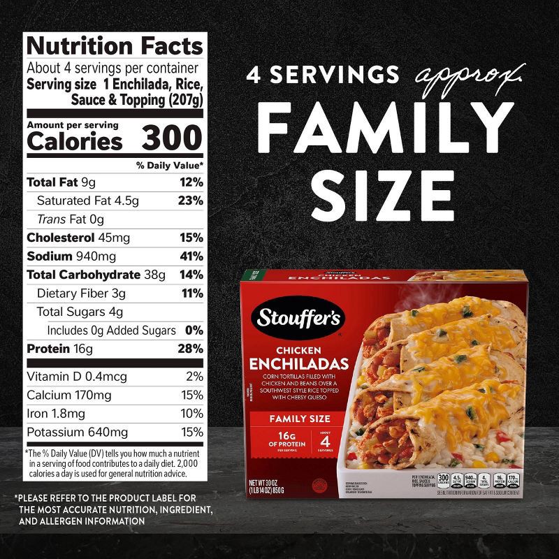 slide 8 of 8, Stouffer's Chicken Enchiladas Frozen Family Meal - 30oz​, 30 oz
