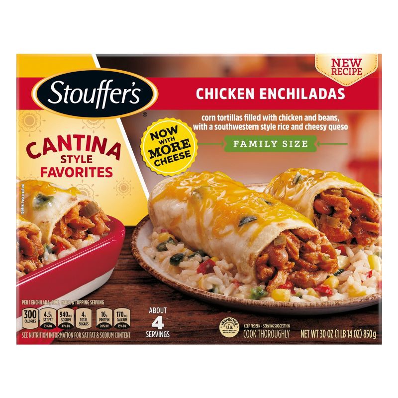 slide 1 of 9, Stouffer's Frozen Chicken Enchiladas Family Size - 30oz, 30 oz