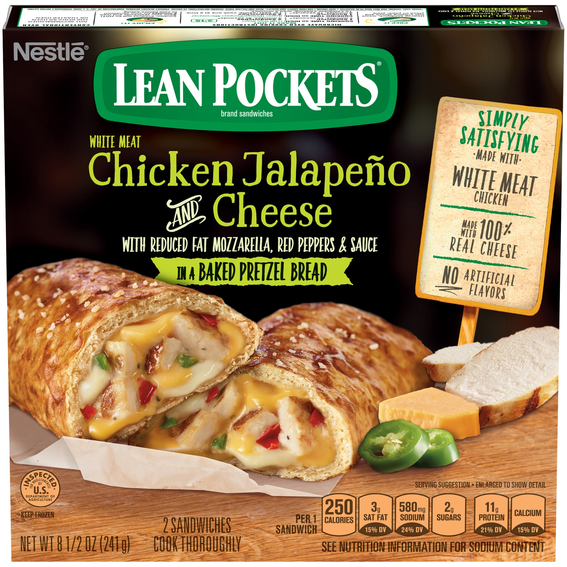 slide 2 of 6, Lean Pockets Pretzel Bread Grilled Chicken With Jalapeno Cheddar Sandwiches, 9 oz