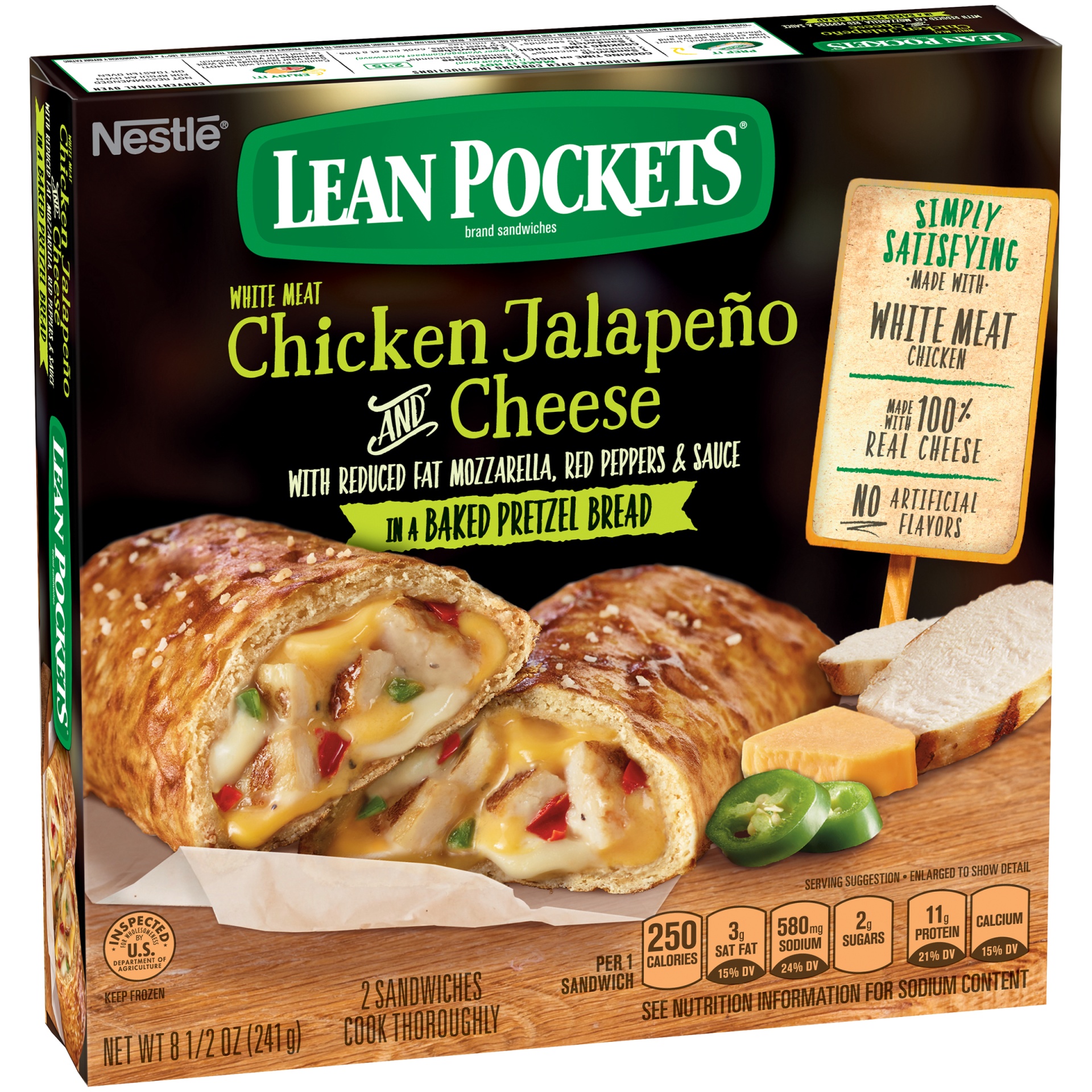 slide 3 of 6, Lean Pockets Pretzel Bread Grilled Chicken With Jalapeno Cheddar Sandwiches, 9 oz