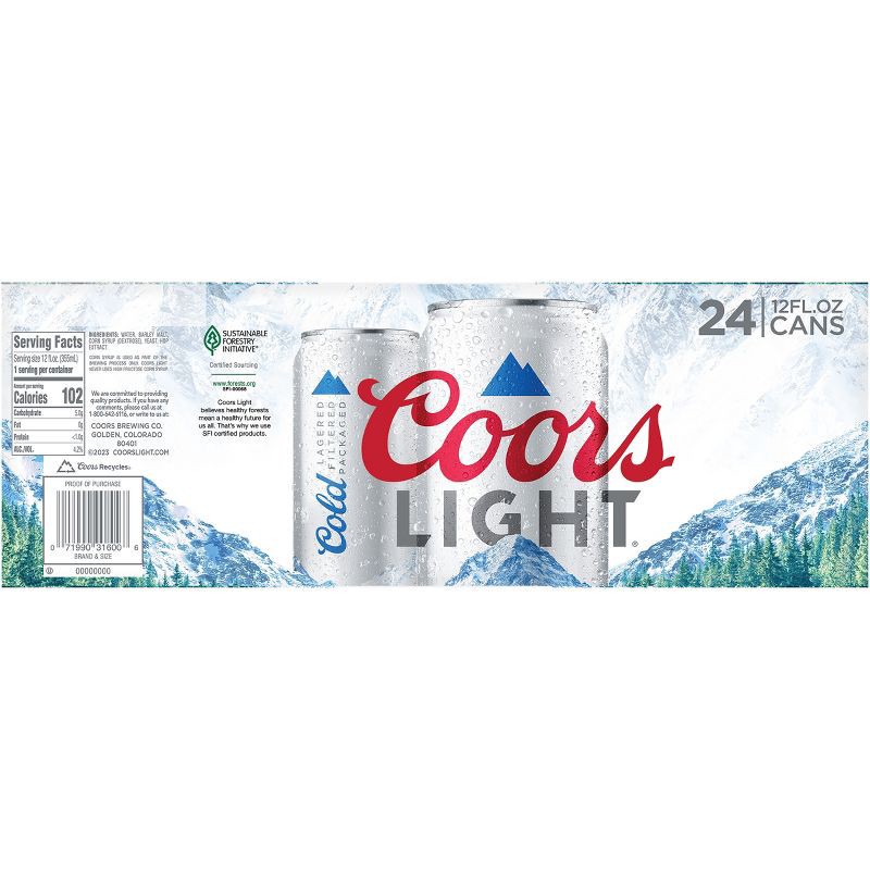 slide 10 of 11, Coors Light Beer - 24pk/12 fl oz Cans, 24 ct; 12 fl oz