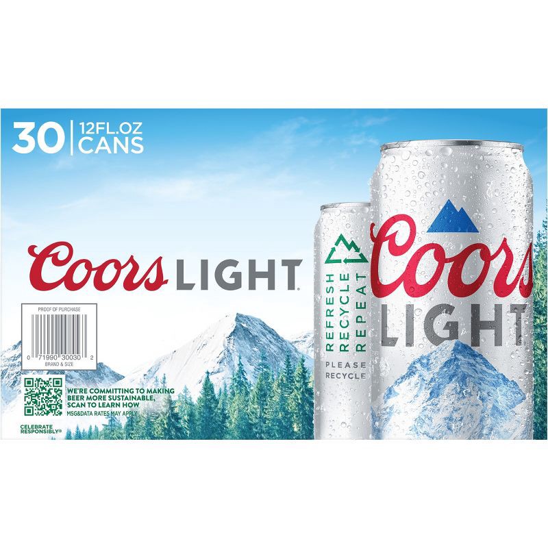 slide 8 of 10, Coors Light Beer - 30pk/12 fl oz Cans, 30 ct; 12 fl oz