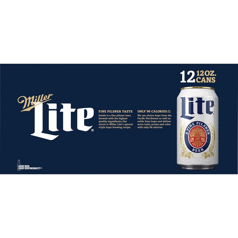 slide 8 of 9, Miller Lite Beer - 12pk/12 fl oz Cans, 12 ct; 12 fl oz