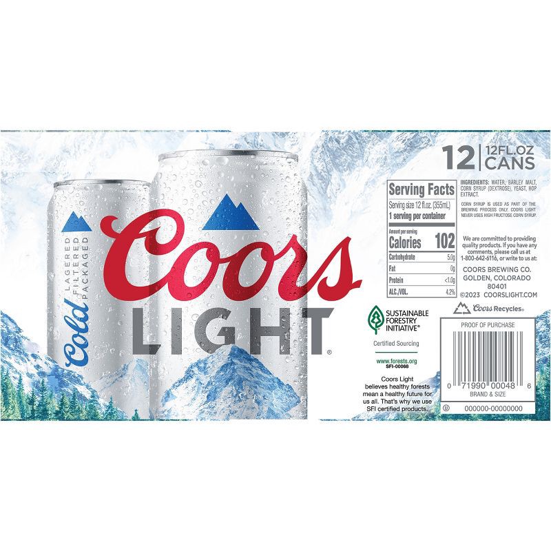 slide 9 of 10, Coors Light Beer - 12pk/12 fl oz Cans, 12 ct; 12 fl oz