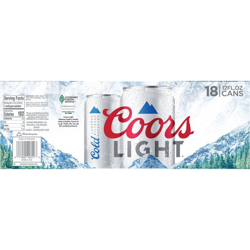 slide 10 of 10, Coors Light Beer - 18pk/12 fl oz Cans, 18 ct; 12 fl oz