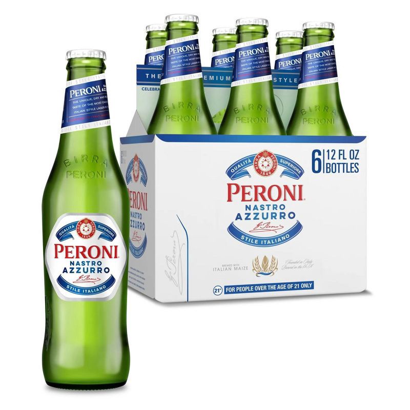 slide 1 of 7, Peroni Nastro Azzurro Lager Beer - 6pk/12 fl oz Bottles, 6 ct; 12 fl oz