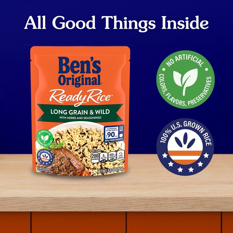 slide 5 of 6, Ben's Original Ready Rice Long Grain & Wild Rice Microwavable Pouch - 8.8oz, 8.8 oz