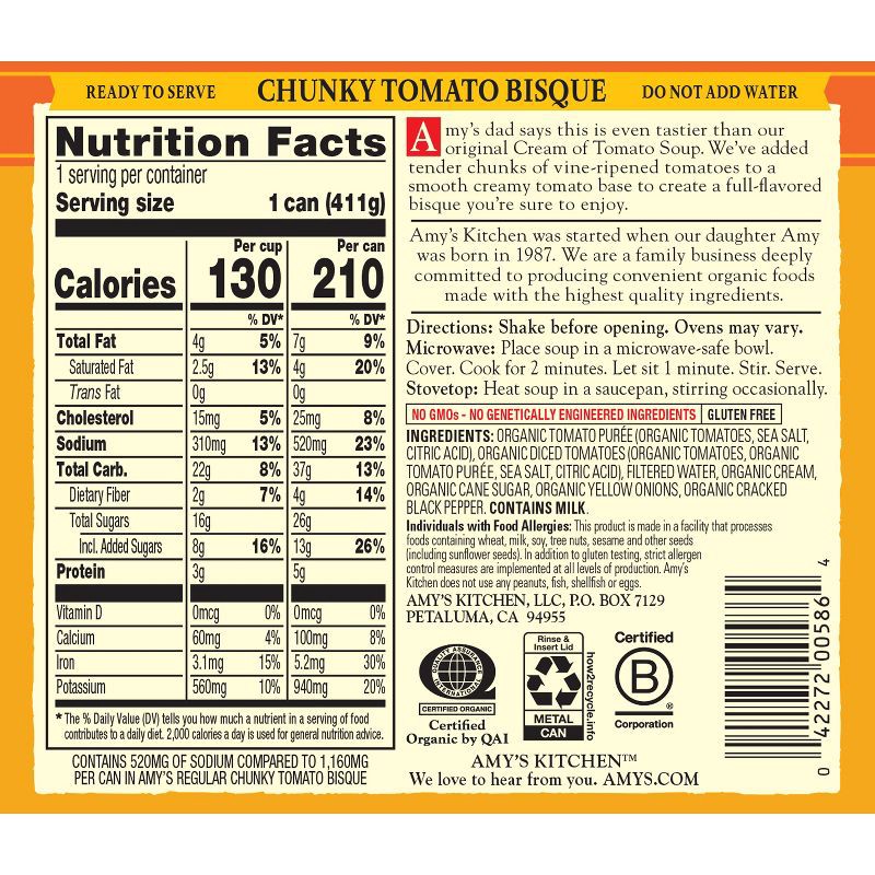 slide 2 of 11, Amy's Organic Gluten Free Low Sodium Chunky Tomato Bisque Soup - 14.5oz, 14.5 oz