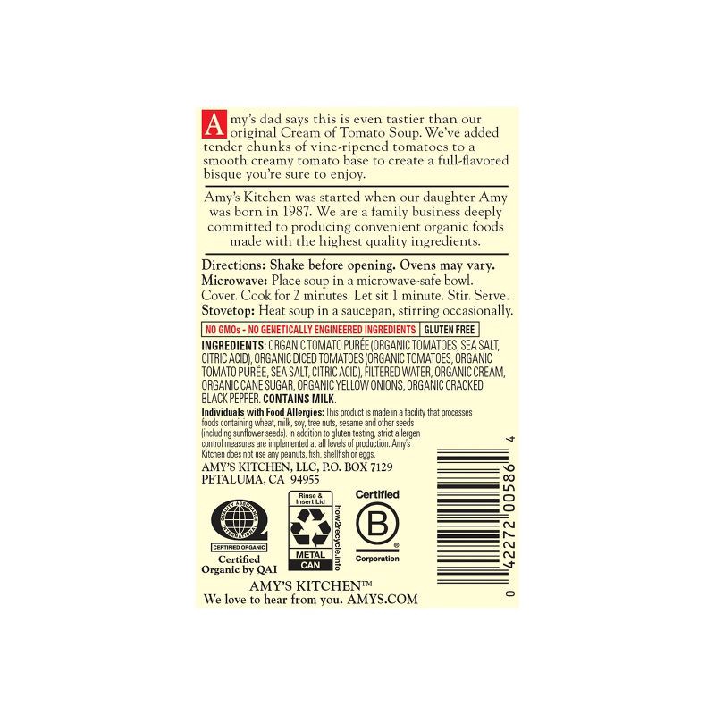 slide 4 of 11, Amy's Organic Gluten Free Low Sodium Chunky Tomato Bisque Soup - 14.5oz, 14.5 oz