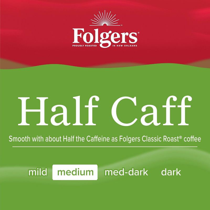 slide 4 of 7, Folgers Half Caff Medium Roast Ground Coffee - 22.6oz, 22.6 oz