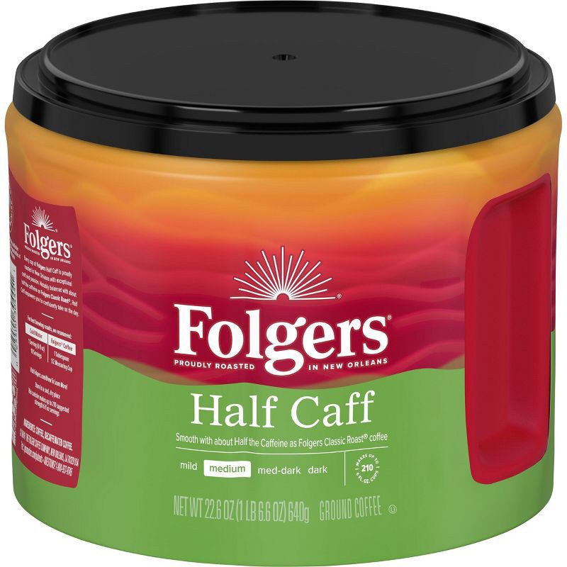 slide 1 of 7, Folgers Half Caff Medium Roast Ground Coffee - 22.6oz, 22.6 oz