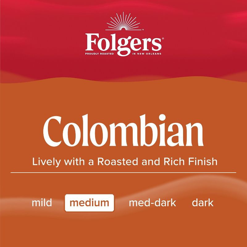 slide 5 of 5, Folgers Colombian Medium Roast Ground Coffee - 22.6oz, 22.6 oz