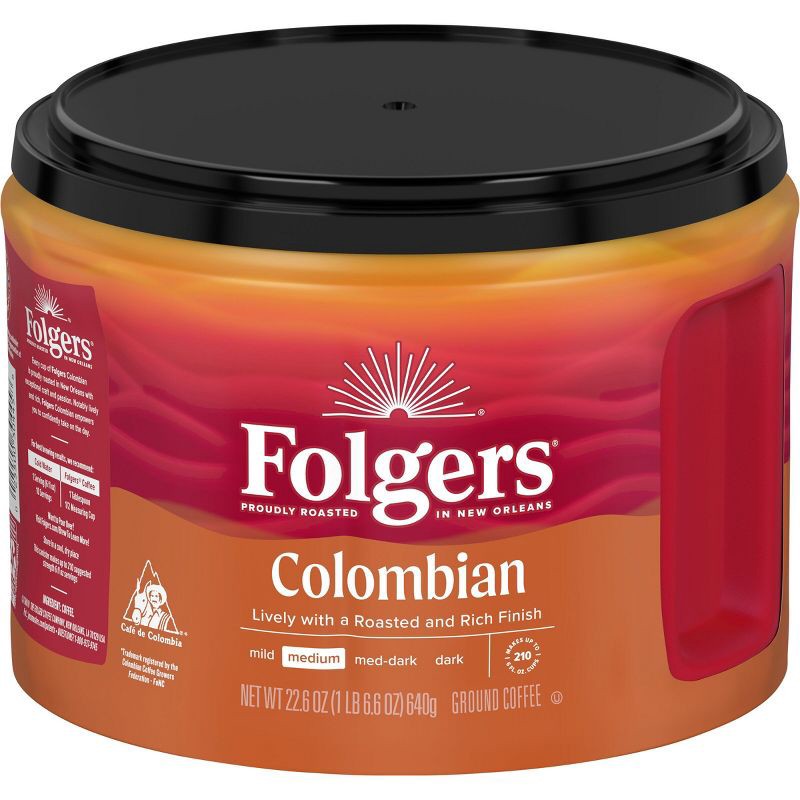 slide 1 of 5, Folgers Colombian Medium Roast Ground Coffee - 22.6oz, 22.6 oz