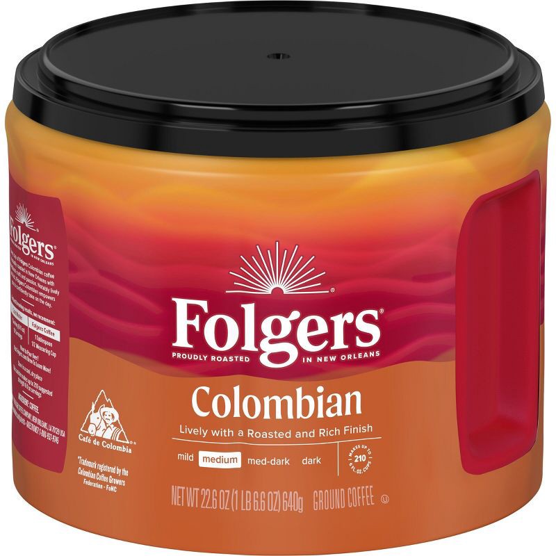 slide 1 of 10, Folgers Colombian Medium Roast Ground Coffee - 22.6oz: Unflavored, 22.6 oz