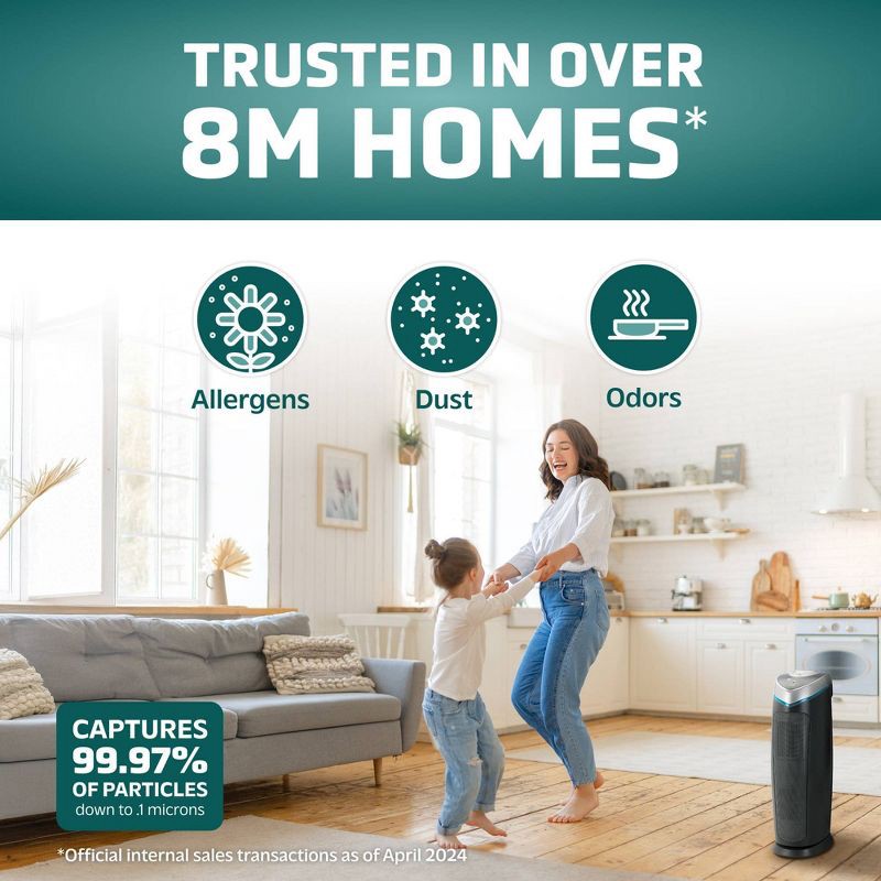 slide 2 of 15, Germ Guardian Air Purifier with HEPA Filter and UVC Black: Germicidal UV, Carbon Filter, 3 Settings, 500-800 sq. ft. Coverage, 1 ct