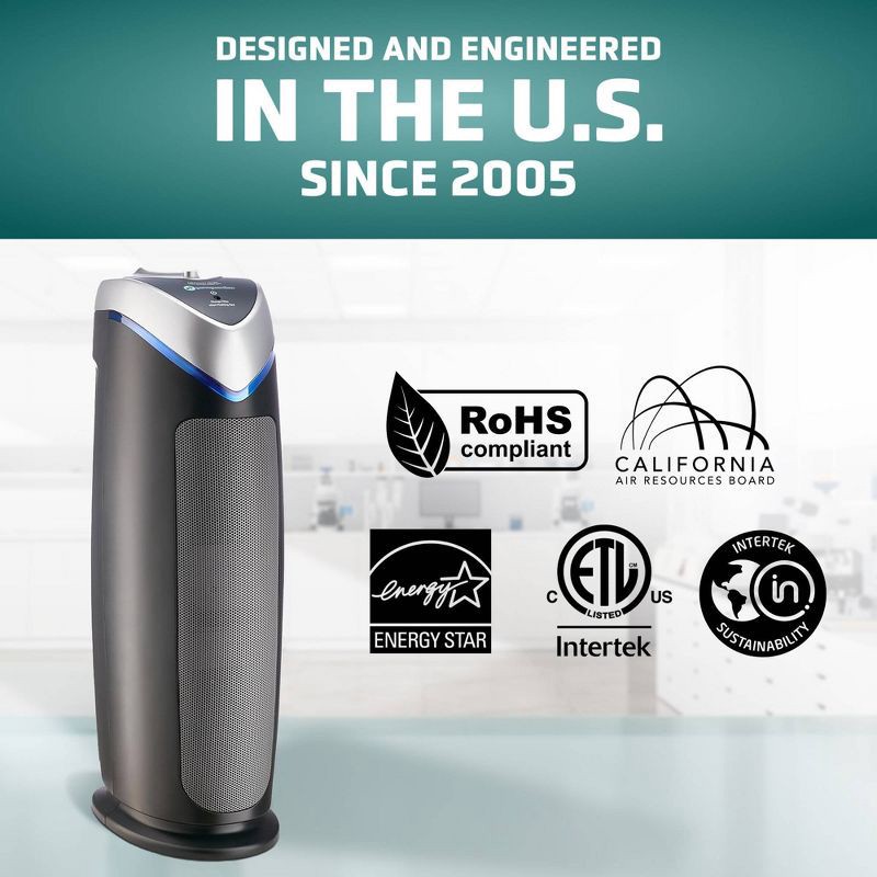 slide 15 of 15, Germ Guardian Air Purifier with HEPA Filter and UVC Black: Germicidal UV, Carbon Filter, 3 Settings, 500-800 sq. ft. Coverage, 1 ct