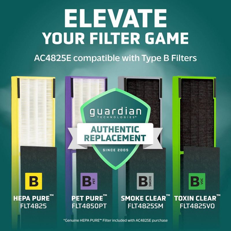 slide 8 of 15, Germ Guardian Air Purifier with HEPA Filter and UVC Black: Germicidal UV, Carbon Filter, 3 Settings, 500-800 sq. ft. Coverage, 1 ct