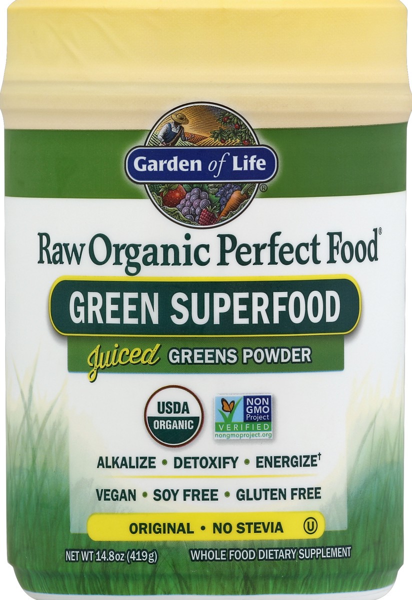 slide 1 of 2, Garden of Life Raw Organic Perfect Food Green Superfood Powder, 14.6 oz