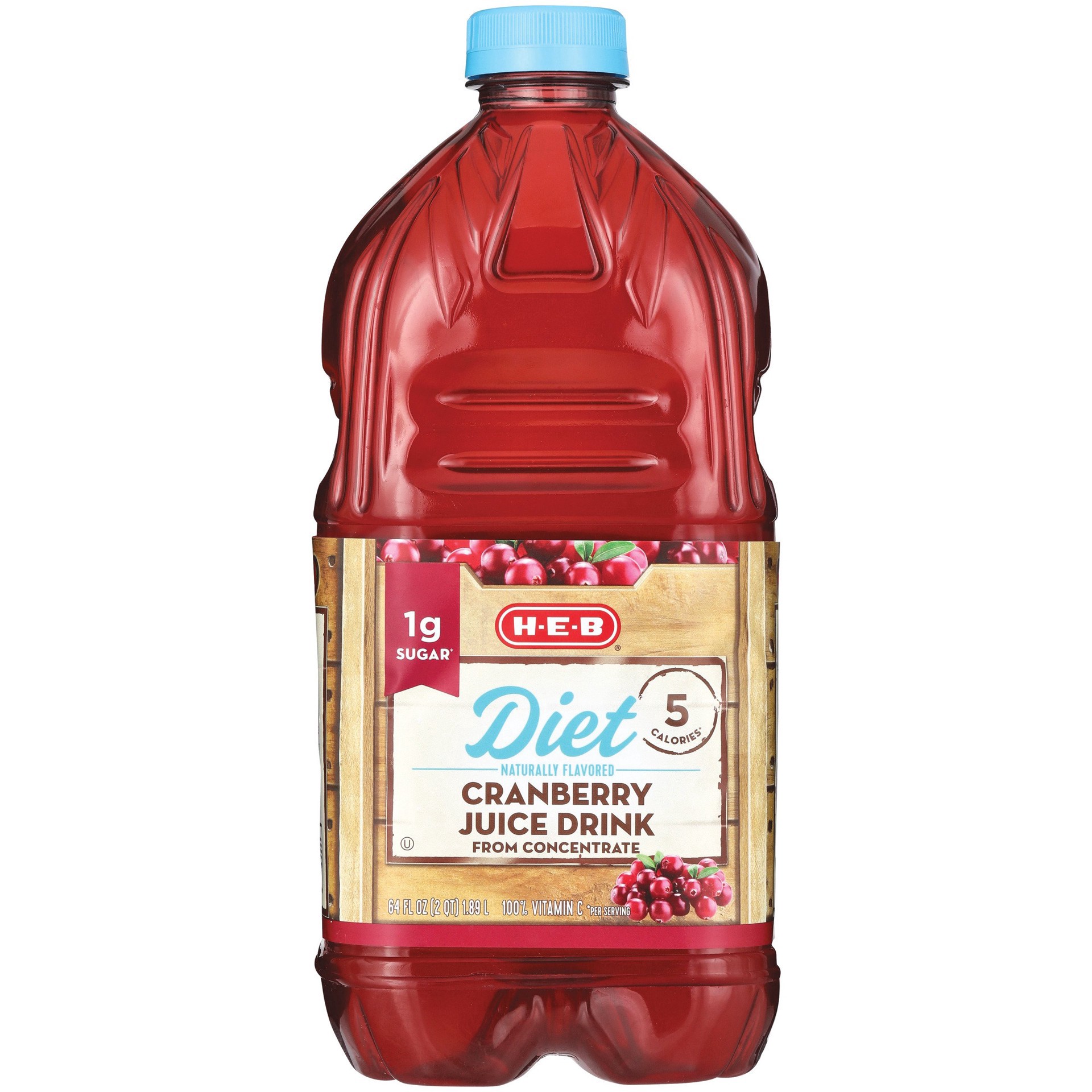 slide 1 of 1, H-E-B Diet Cranberry Juice Cocktail, 64 oz