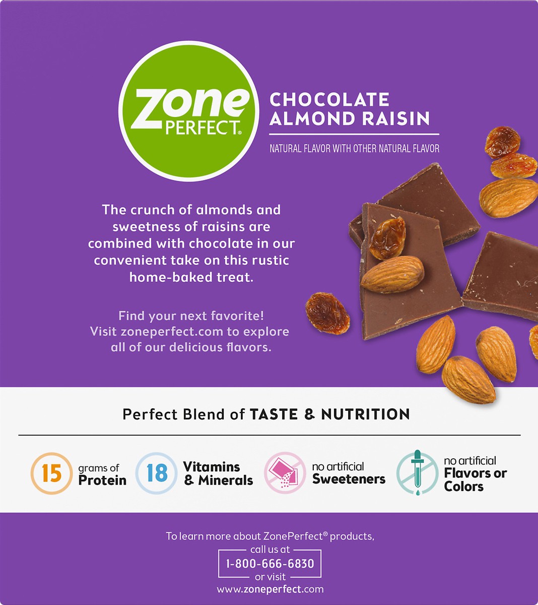 slide 10 of 11, Zone Perfect Chocolate Almond Raisin Nutrition Bars 5 ea, 5 ct