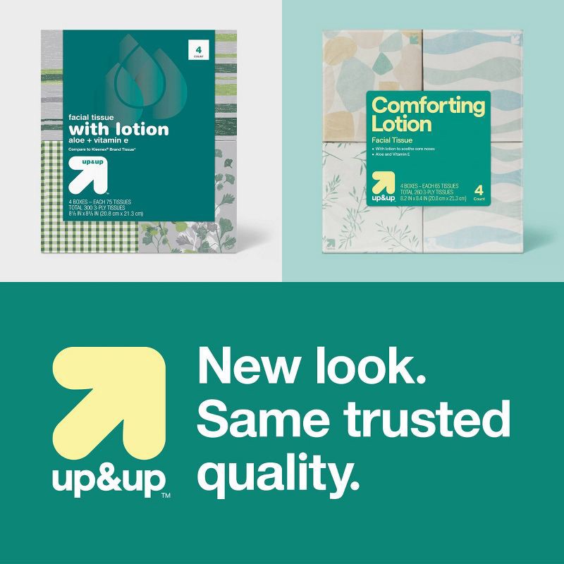 slide 4 of 4, Facial Tissue with Lotion 3-Ply - 4pk/260ct - up&up™, 4 pk; 260 ct