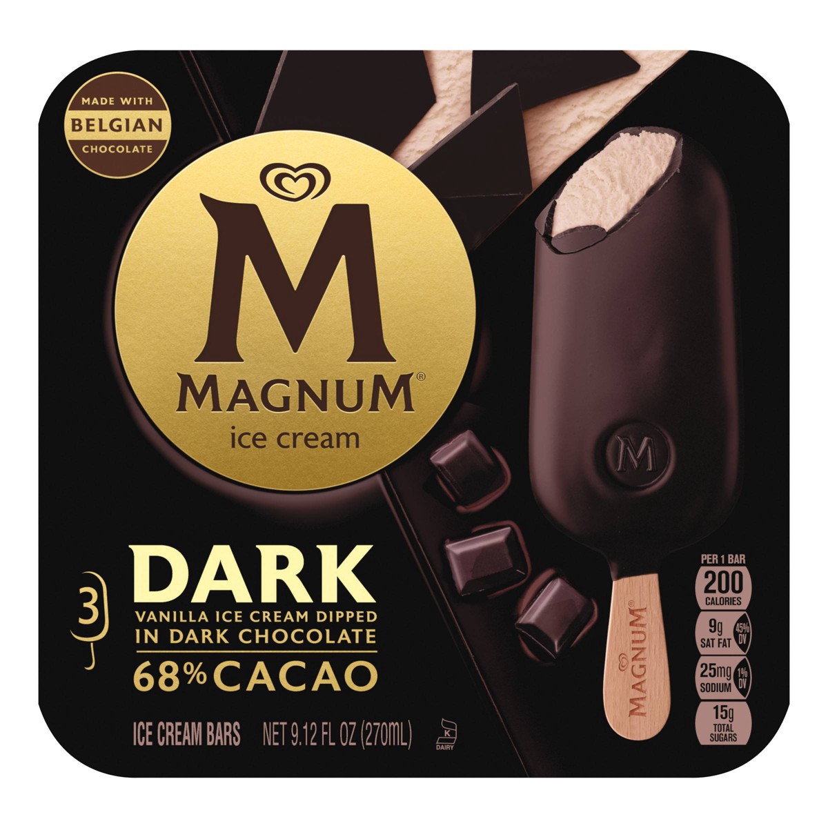 slide 2 of 8, Magnum Vanilla Ice Cream Bars Dipped in Dark Chocolate - 3ct, 3 ct