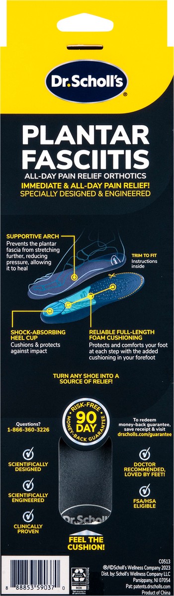 slide 3 of 5, Dr. Scholl's Dr. Scholl''s Plantar Fasciitis Pain Relief Orthotic Insoles, Immediately Relieves Pain: Heel, Spurs, Arch Support, Distributes Foot Pressure, Trim to Fit Shoe Inserts: Men's Size 8-13, 1 Pair, 1 ct