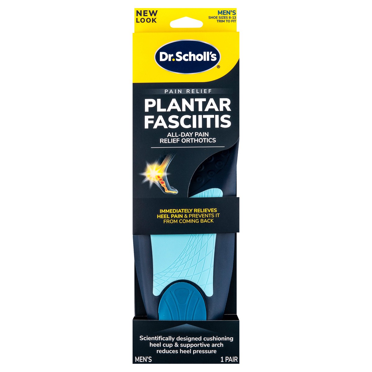 slide 1 of 5, Dr. Scholl's Dr. Scholl''s Plantar Fasciitis Pain Relief Orthotic Insoles, Immediately Relieves Pain: Heel, Spurs, Arch Support, Distributes Foot Pressure, Trim to Fit Shoe Inserts: Men's Size 8-13, 1 Pair, 1 ct