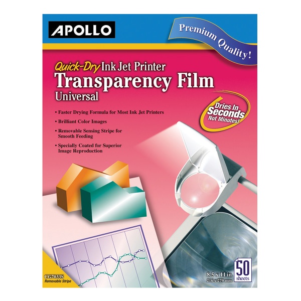 slide 1 of 2, Apollo Quick-Dry Universal Inkjet Transparency Film, Box Of 50, 50 ct