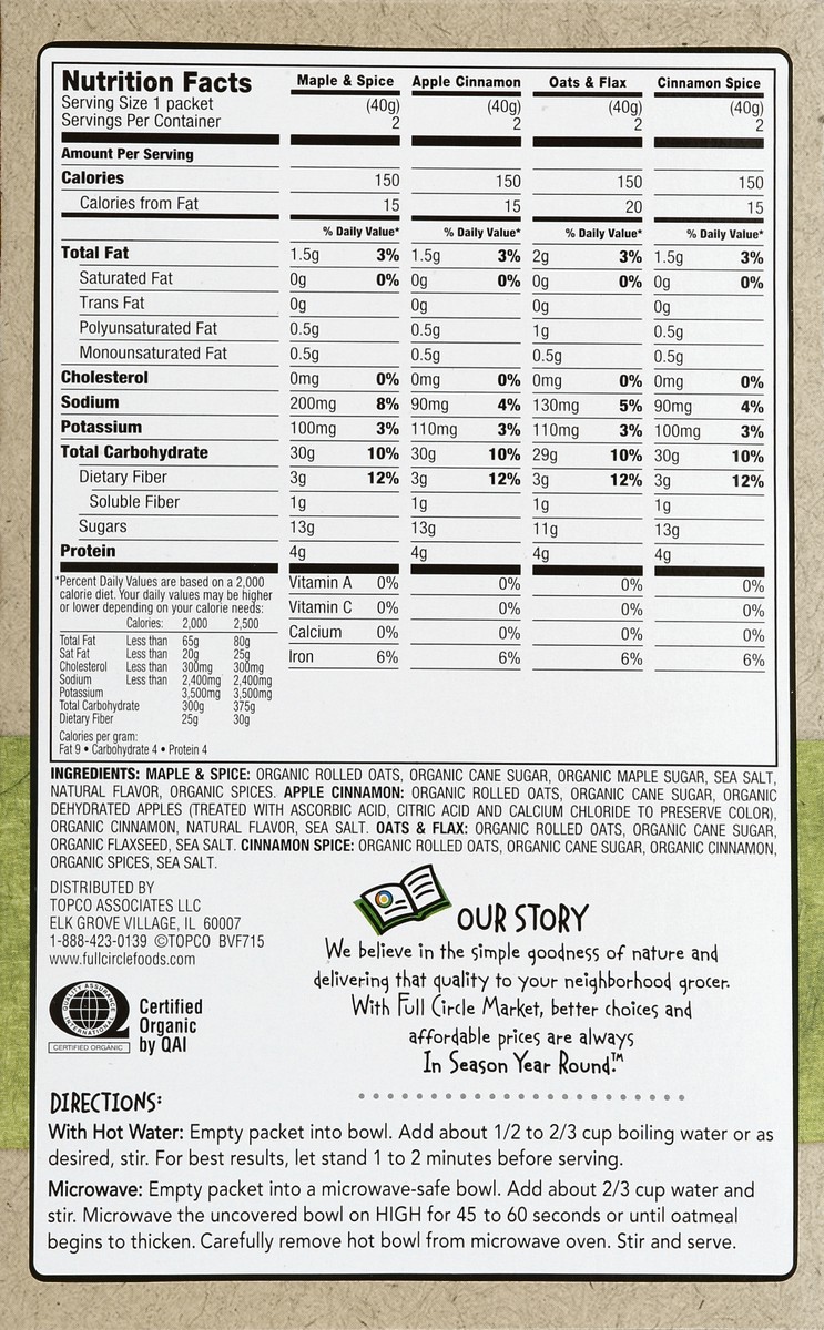 slide 3 of 6, Full Circle Market Organic Instant Oatmeal Variety Pack, 8 ct