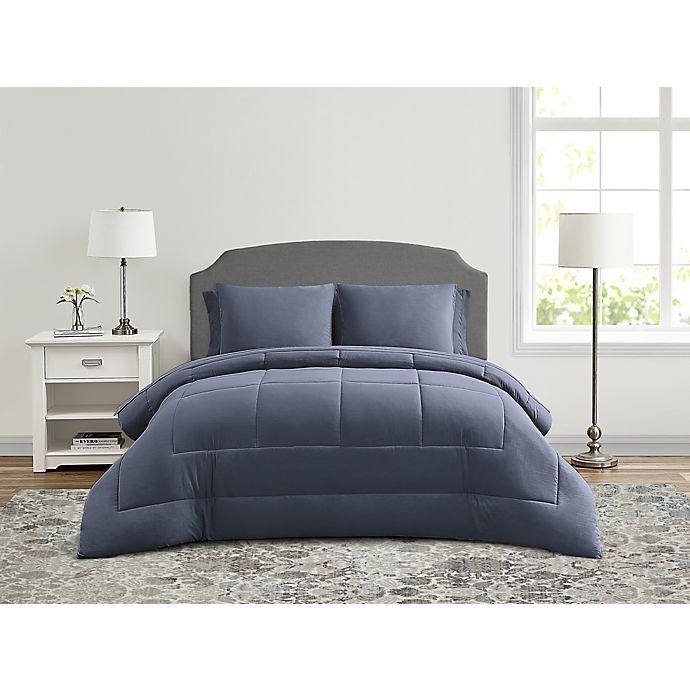 slide 1 of 6, Wamsutta Lustleigh Washed Queen Comforter Set - Navy, 7 ct