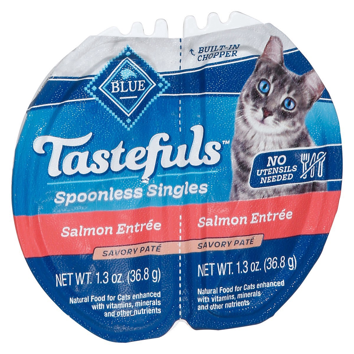 slide 2 of 16, Blue Buffalo Tastefuls Spoonless Singles Adult Pate Wet Cat Food, Salmon Entrée, Perfectly Portioned Cups in a 2.6-oz Twin-Pack Tray, 1 ct