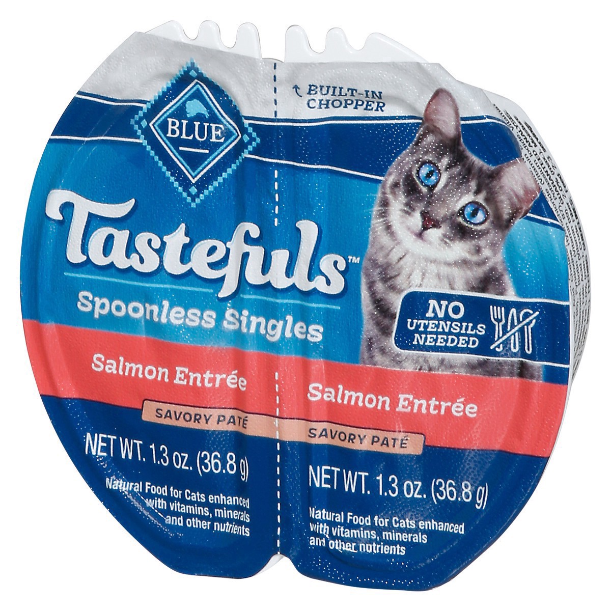 slide 4 of 16, Blue Buffalo Tastefuls Spoonless Singles Adult Pate Wet Cat Food, Salmon Entrée, Perfectly Portioned Cups in a 2.6-oz Twin-Pack Tray, 1 ct