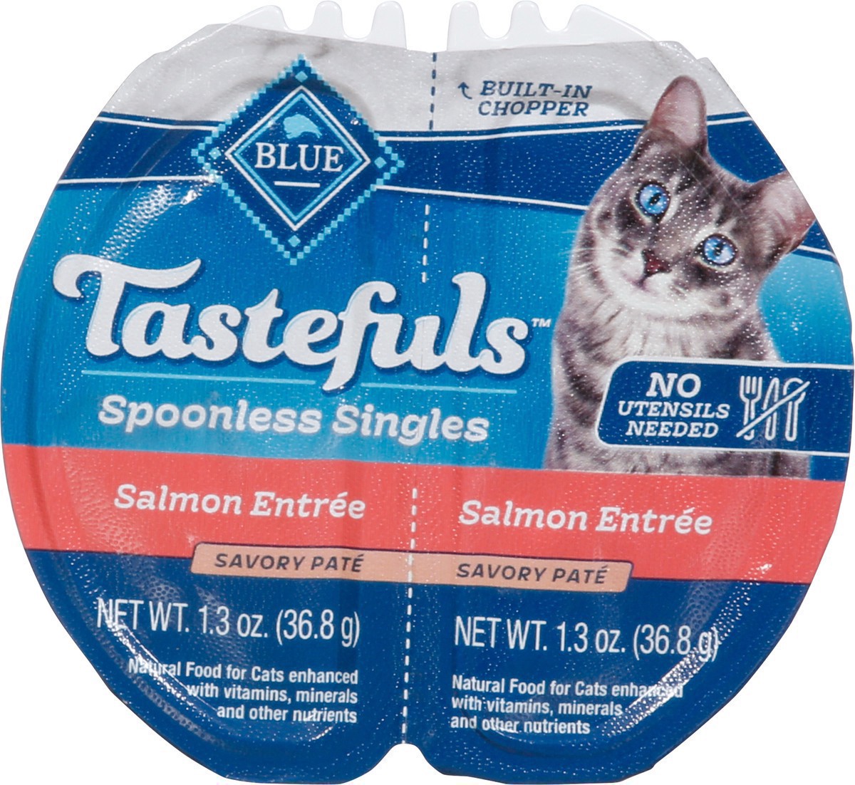 slide 9 of 16, Blue Buffalo Tastefuls Spoonless Singles Adult Pate Wet Cat Food, Salmon Entrée, Perfectly Portioned Cups in a 2.6-oz Twin-Pack Tray, 1 ct