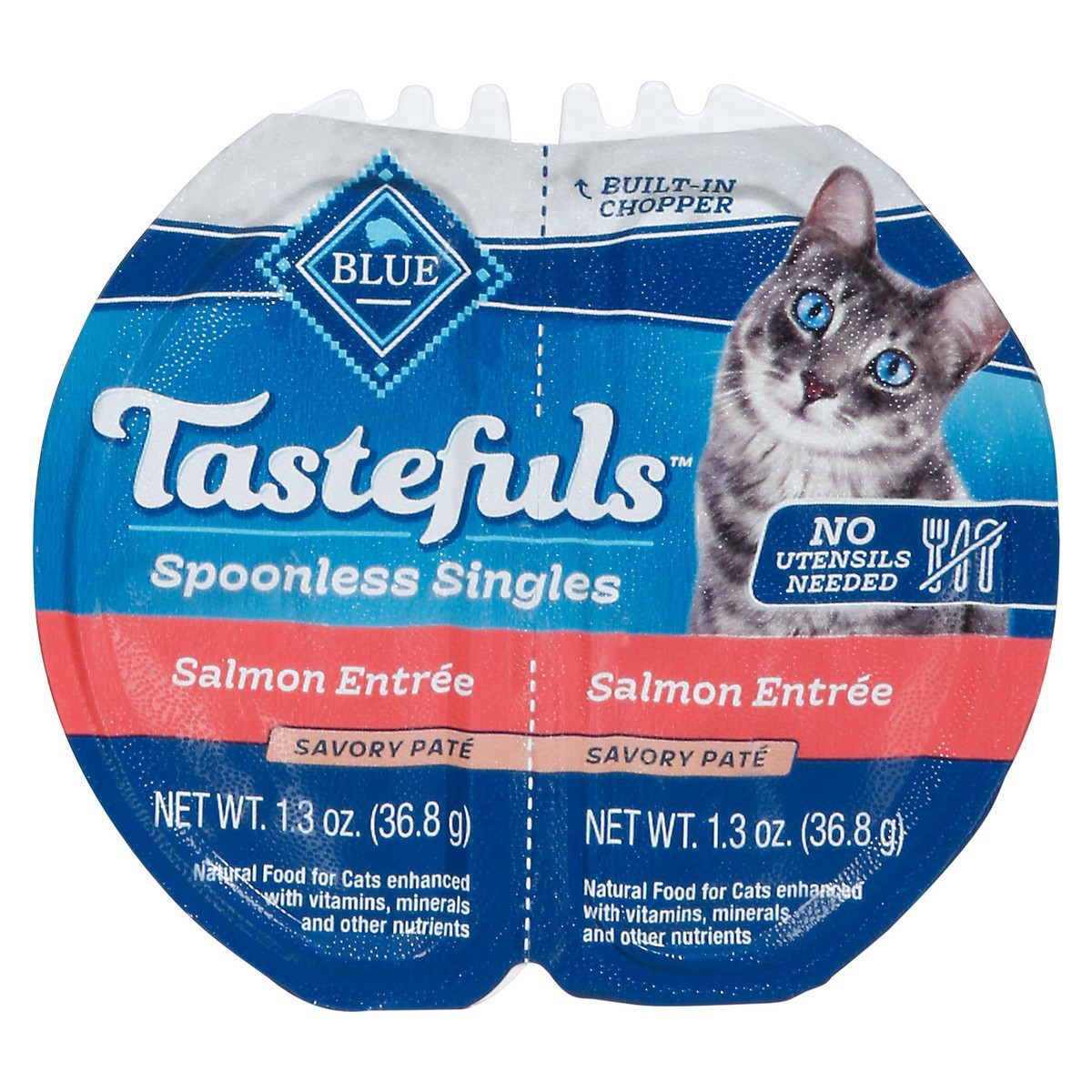 slide 11 of 16, Blue Buffalo Tastefuls Spoonless Singles Adult Pate Wet Cat Food, Salmon Entrée, Perfectly Portioned Cups in a 2.6-oz Twin-Pack Tray, 1 ct